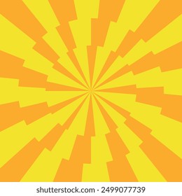 Vector square abstract yellow sunburst with orange rounded triple zigzag rays.