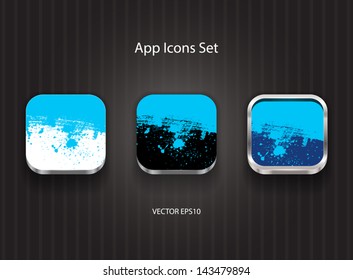Vector square app icons with blue paint splatter and brush stroke