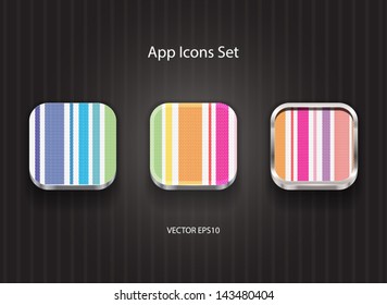 Vector square app icons with colorful striped fabric texture