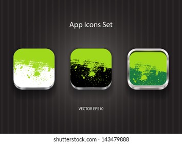 Vector square app icons with green paint splatter and brush stroke