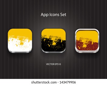 Vector square app icons with yellow paint splatter and brush stroke