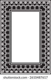 Vector square Assyrian black monochrome ornament. Rectangle, border, frame of Mesopatamia. Pattern of the ancient East.
