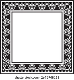 Vector cuadrado asirio negro monocromo adorno. Rectángulo, borde, marco de Mesopatamia. Patrón del antiguo Oriente.
