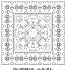Vector square Assyrian black outline ornament. Rectangle, border, frame of Mesopatamia. Pattern of the ancient East.
