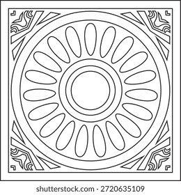 Vector cuadrado Asirio negro contorno adorno. Rectángulo, borde, marco de Mesopatamia. Patrón del antiguo Oriente.
