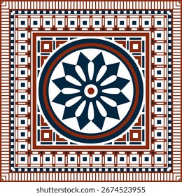 Vetor quadrado Ornamento de cor assírio. Retângulo, borda, quadro de Mesopatâmia. Padrão do antigo Oriente.
