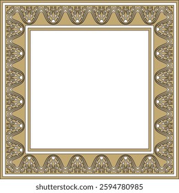 Vector square Assyrian gold and black ornament. Rectangle, border, frame of Mesopatamia. Pattern of the ancient East.
