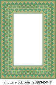 Vector square Assyrian gold with green ornament. Rectangle, border, frame of Mesopatamia. Pattern of the ancient East.
