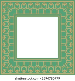 Vector square Assyrian gold with green ornament. Rectangle, border, frame of Mesopatamia. Pattern of the ancient East.
