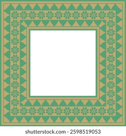 Vector square Assyrian gold with green ornament. Rectangle, border, frame of Mesopatamia. Pattern of the ancient East.
