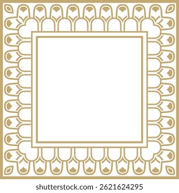Vetor quadrado Ornamento de ouro assírio. Retângulo, borda, quadro de Mesopatâmia. Padrão do antigo Oriente.
