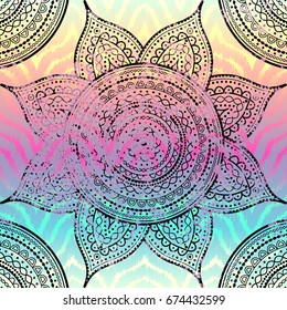 Vector square background. Mandala round decorative ornament pattern.