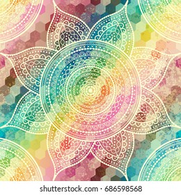 Vector square background. Mandala round decorative ornament pattern.