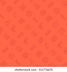 Vector square background with monochrome music icons. Flat design.