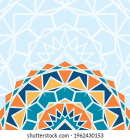 Vector square background with a piece of colored ethnic geometric mandala