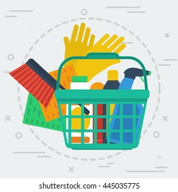 Vector square banner cleaning service. Clean and pure. Concept office cleaning, cleaning service and cleaning products in flat style