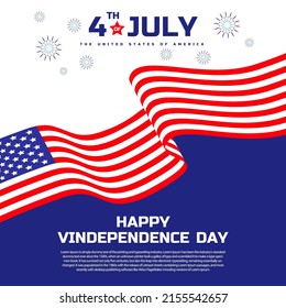 vector square banner flag wave ribbon with firework celebration 4th united the States of America happy  independence day 