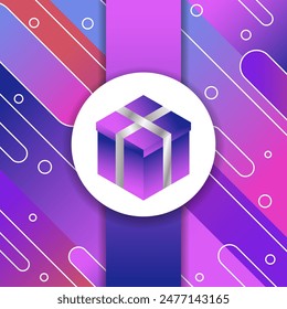 Vector square banner with gradient card for sale. Trending geometric banner for sale and promotion.Card with gift box for publication on social networks, websites, applications. Vector gradient back.