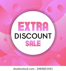 Vector square banner with modern pink gradient elements for sale. Trending geometric banner for extra discount sale. Promo banner for publication on social networks, websites, applications.