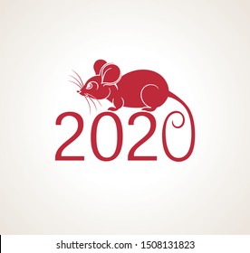 Vector square banner New year 2020 congratulation background. Card with the symbol of the new year. Chinese sign of a happy calendar. White metal rat. Emblem of the zodiac