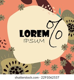 Vector square banner with space for text on a beige background with stylized simple flowers