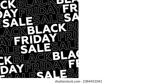 Vector square banner with text Black Friday on transparent and dark background. Template for social network with white. Words moving diagonally. Screensaver. Concept of sale, discount, promotions