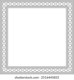 Vector square black contour ancient Russian ornament. Slavic rectangle, border, frame. Painting of the royal chambers.
