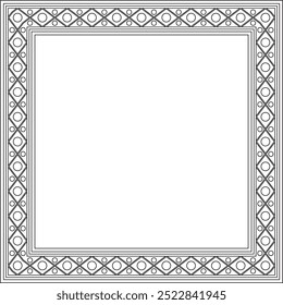 Vector square black contour ancient Russian ornament. Slavic rectangle, border, frame. Painting of the royal chambers.

