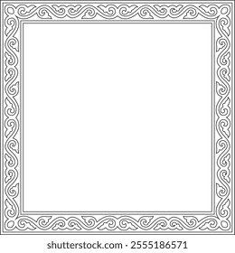 Vector square black contour ancient Russian ornament. Slavic rectangle, border, frame. Painting of the royal chambers.
