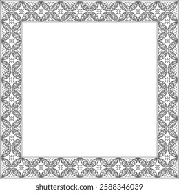 Vector square black contour ancient Russian ornament. Slavic rectangle, border, frame. Painting of the royal chambers.

