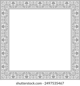 Vector square black contour border, frame, Pompeii. Rectangle Neopolitan ornament. Art of Ancient Rome. Template for stained glass
