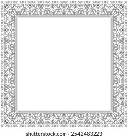 Vector square black contour border, frame, Pompeii. Rectangle Neopolitan ornament. Art of Ancient Rome. Template for stained glass
