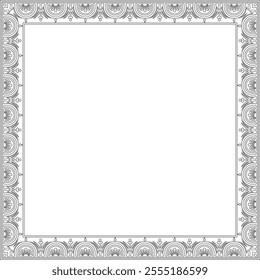 Vector square black contour border, frame, Pompeii. Rectangle Neopolitan ornament. Art of Ancient Rome. Template for stained glass
