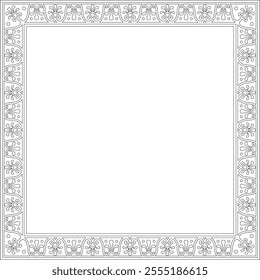 Vector square black contour border, frame, Pompeii. Rectangle Neopolitan ornament. Art of Ancient Rome. Template for stained glass
