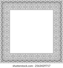 Vector square black contour border, frame, Pompeii. Rectangle Neopolitan ornament. Art of Ancient Rome. Template for stained glass
