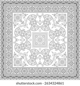 Vector square black contour border, frame, Pompeii. Rectangle Neopolitan ornament. Art of Ancient Rome. Template for stained glass
