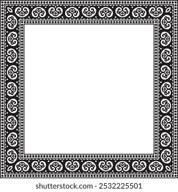 Vector square black monochrome ancient Russian ornament. Slavic rectangle, border, frame. Painting of the royal chambers.
