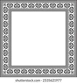 Vector square black monochrome ancient Russian ornament. Slavic rectangle, border, frame. Painting of the royal chambers.
