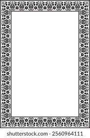 Vector square black monochrome ancient Russian ornament. Slavic rectangle, border, frame. Painting of the royal chambers.
