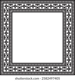 Vector square black monochrome ancient Russian ornament. Slavic rectangle, border, frame. Painting of the royal chambers.

