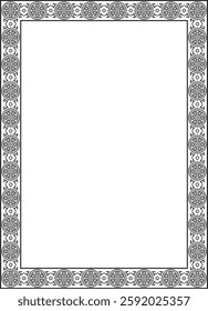 Vector square black monochrome ancient Russian ornament. Slavic rectangle, border, frame. Painting of the royal chambers.
