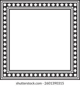 Vector square black monochrome ancient Russian ornament. Slavic rectangle, border, frame. Painting of the royal chambers.
