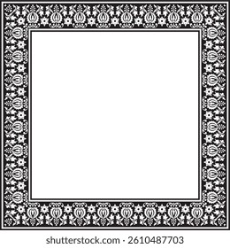 Vector square black monochrome ancient Russian ornament. Slavic rectangle, border, frame. Painting of the royal chambers.
