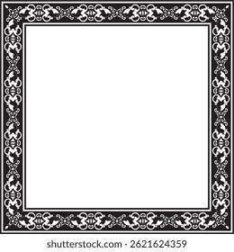 Vector cuadrado negro monocromo antiguo adorno ruso. Rectángulo eslavo, borde, marco. Pintura de las cámaras reales.
