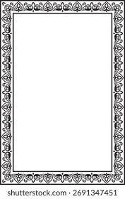 Vector square black monochrome ancient Russian ornament. Slavic rectangle, border, frame. Painting of the royal chambers.
