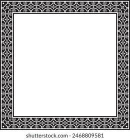 Vector square black monochrome border, frame, Pompeii. Rectangle Neopolitan ornament. Art of Ancient Rome. Template for stained glass
