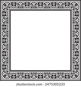 Vector cuadrado negro monocromo borde, marco, Pompeya. Rectángulo Neopolitan ornamento. Arte de la Antigua Roma. Plantilla para vidrieras
