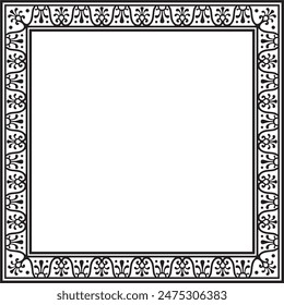 Vektorgrafik quadratischer schwarzer einfarbiger Rahmen, Rahmen, Pompeji. Rechteck Neopolitanisches Ornament. In: Art of Ancient Rome. Vorlage für Buntglas
