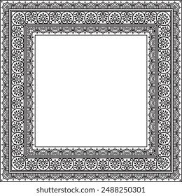 Vector square black monochrome border, frame, Pompeii. Rectangle Neopolitan ornament. Art of Ancient Rome. Template for stained glass
