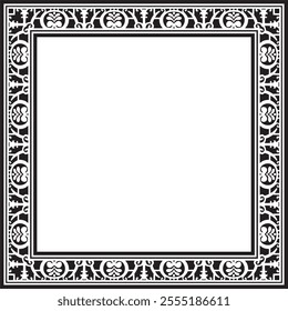 Vector square black monochrome border, frame, Pompeii. Rectangle Neopolitan ornament. Art of Ancient Rome. Template for stained glass

